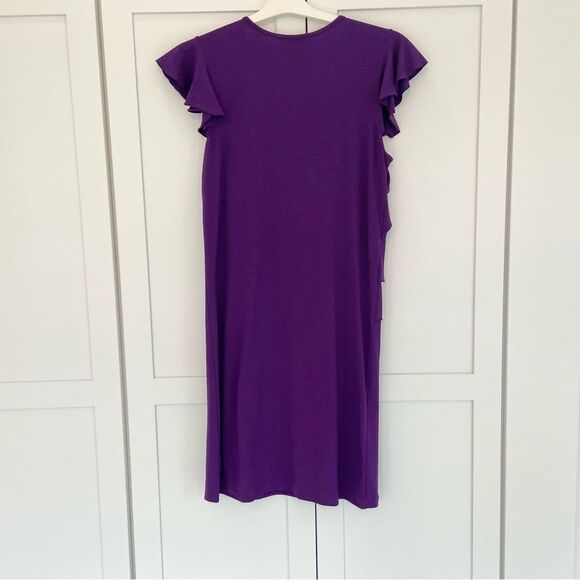 RALPH LAUREN Purple Ruffle Flutter Sleeve Knee Length Dress Size 16 - Picture 7 of 11